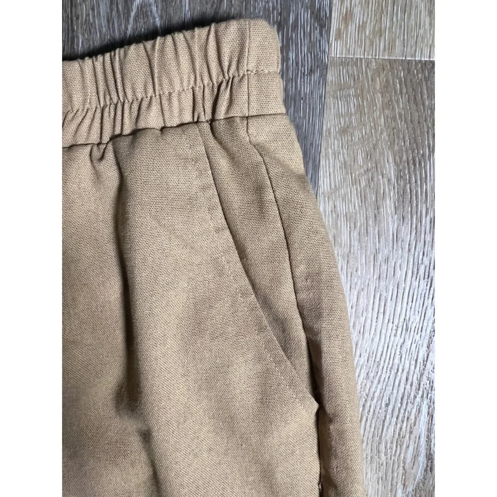 Unbranded‎ Tan Cotton Cropped Wide Leg Pants XL Elastic Waist Pockets Camel